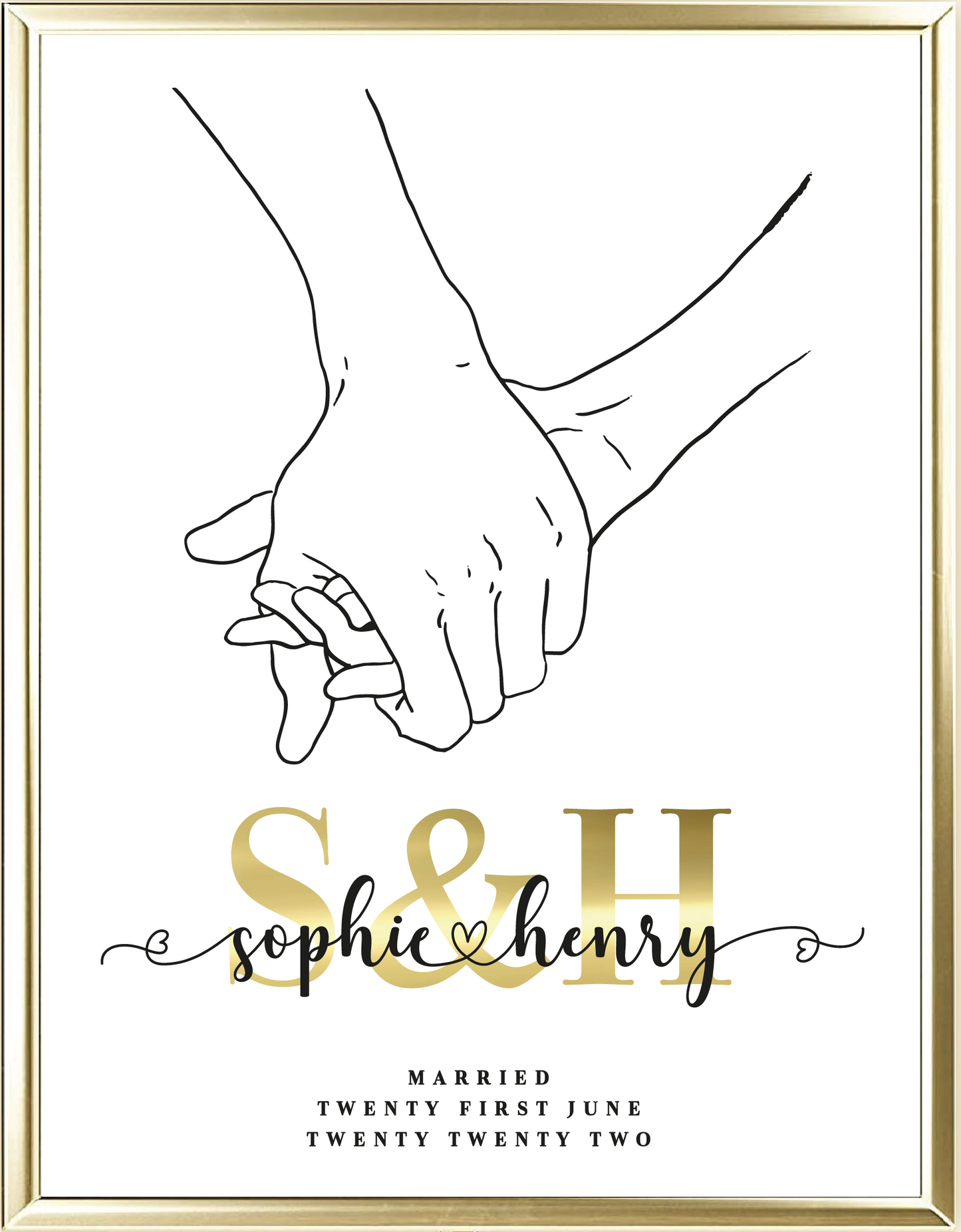 Holding Hands Custom Wedding Real Foil Wall Print