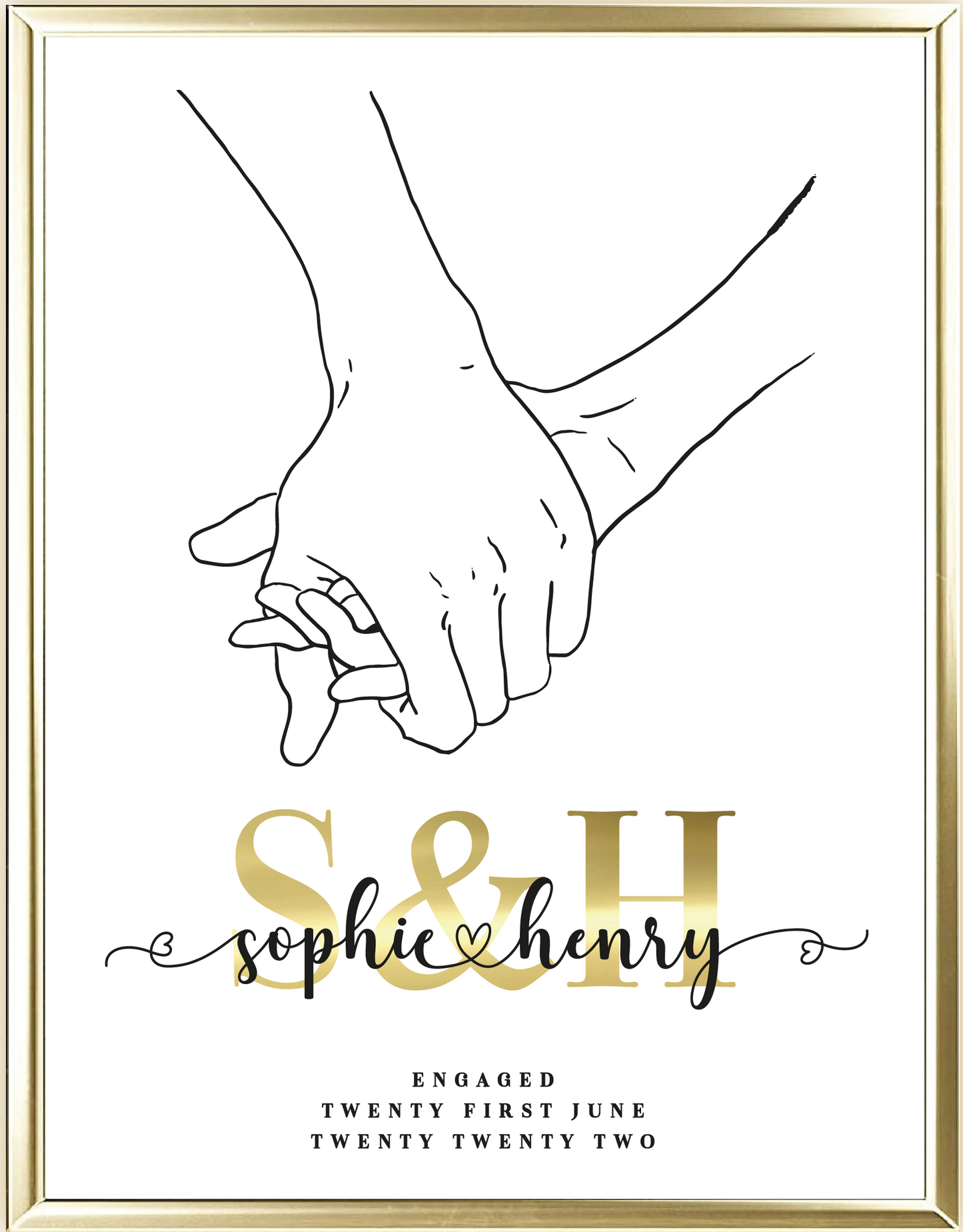 Holding Hands Custom Engagement Real Foil Wall Print