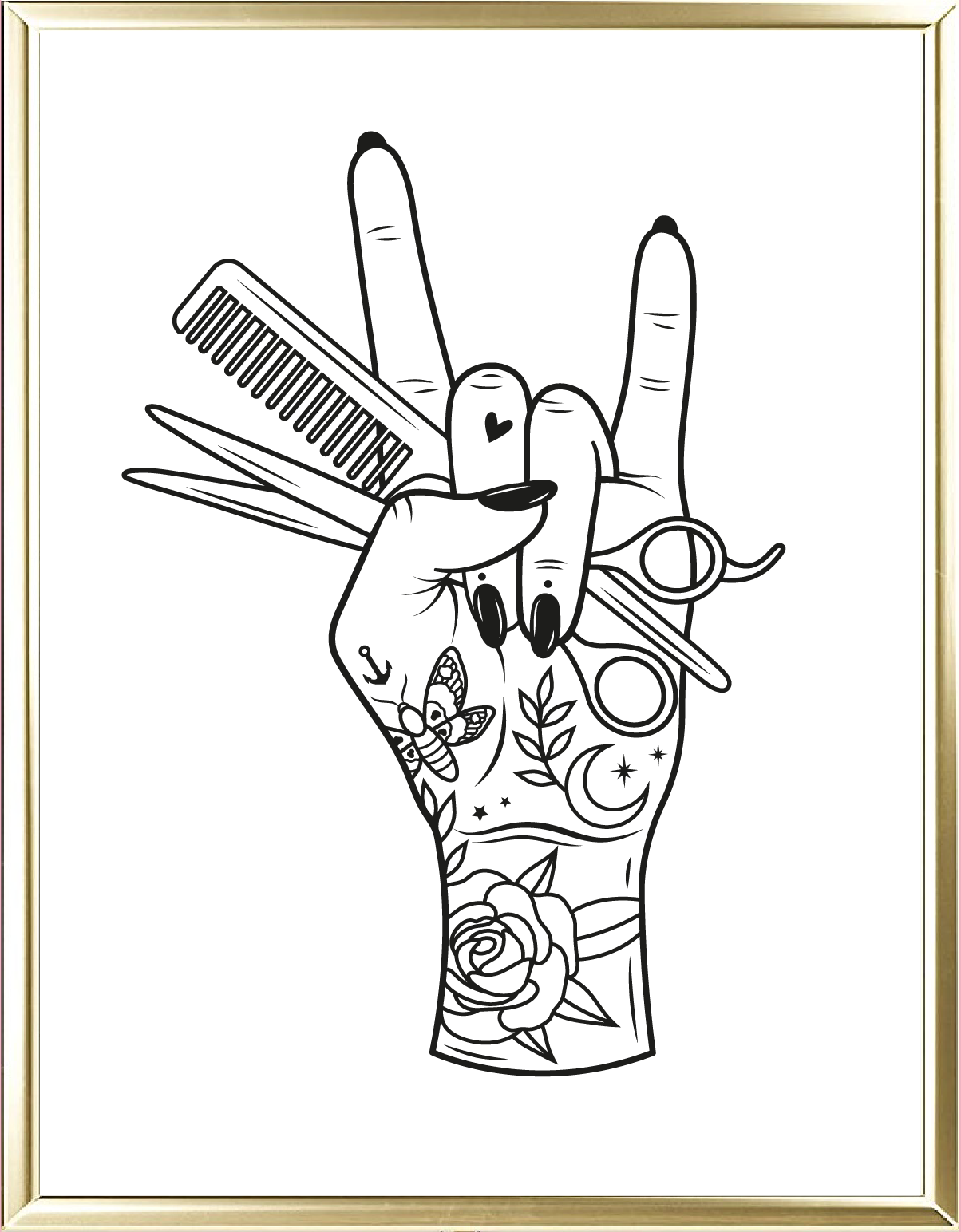 Tattooed Hairdresser Design Two Foil Wall Print