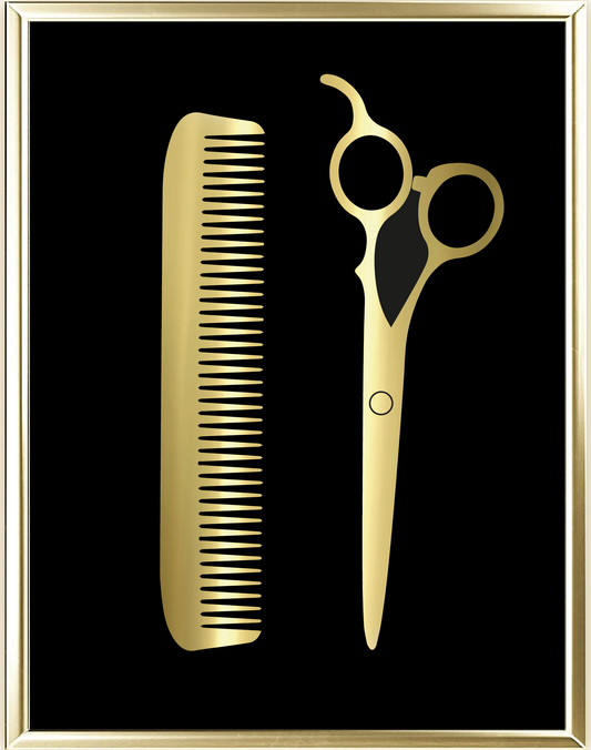 Scissors And Comb Foil Wall Print