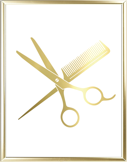 Scissors And Comb Foil Wall Print