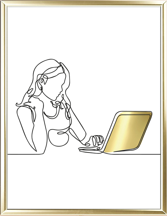 Girl Boss Line Drawing Foil Wall Print