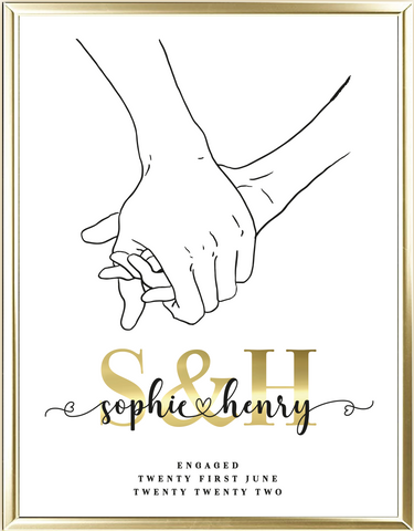 Holding Hands Custom Engagement Real Foil Wall Print