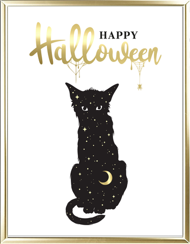 Happy Halloween Black Cat Foil Wall Print